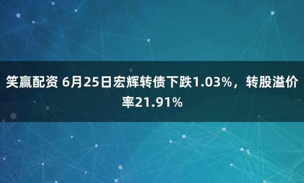 笑赢配资 6月25日宏辉转债下跌1.03%，转股溢价率21.91%